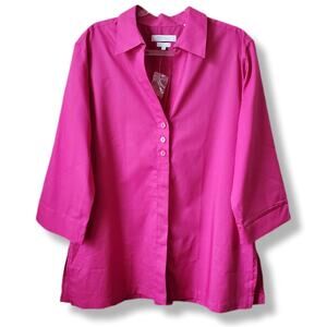 Foxcroft Women No Iron Magenta Pink Button Blouse Shirt 18 Mature Career Event